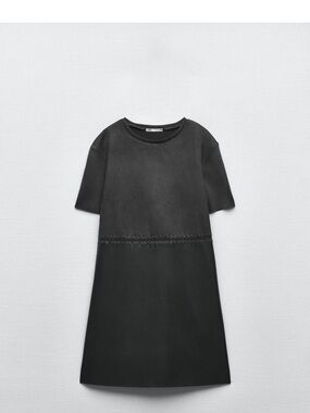 Zara Mini Suede & Faux Leather Dress in Charcoal Gray